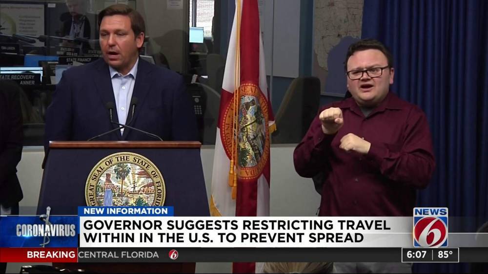 Donald Trump - Ron Desantis - Gov. Ron DeSantis suggests limiting domestic travel amid coronavirus concerns - clickorlando.com - New York - Usa - Britain - Ireland - state Florida - city Tallahassee, state Florida