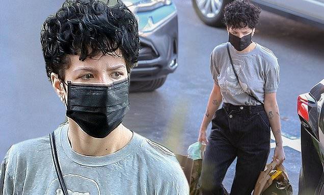 Gavin Newsom - Halsey wears black face mask as she picks up groceries in LA before California 'stay at home' order - dailymail.co.uk - Usa - Los Angeles - state California