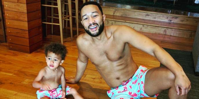 John Legend and Son Miles Twinned in Matching Swim Shorts - marieclaire.com