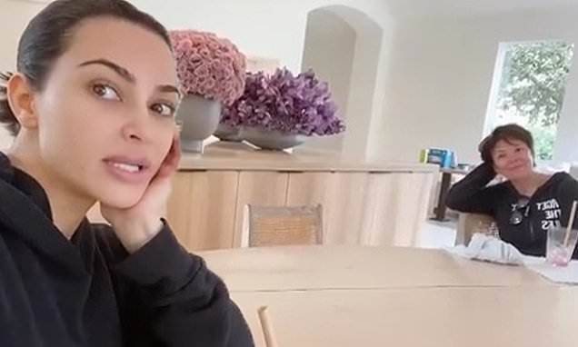 Kim Kardashian - Kris Jenner - Kim Kardashian and Kris Jenner take walk in mansion's backyard and eat lunch six feet apart - dailymail.co.uk - Los Angeles - county Hill