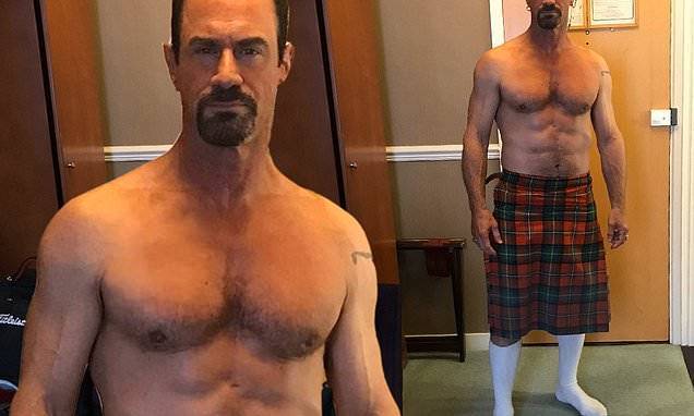 Christopher Meloni - Christopher Meloni shows off his toned abs in a red plaid kilt as he gives fans a break from news - dailymail.co.uk