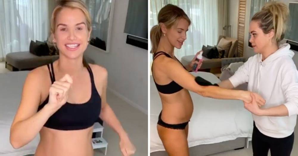 Lorraine Kelly - Spencer Matthews - Vogue Williams flaunts blossoming baby bump in her underwear in tanning tutorial after announcing pregnancy - ok.co.uk - city Chelsea