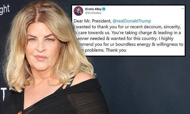 Kirstie Alley ignites Twitter storm as she praises Trump for 'taking charge' during coronavirus - dailymail.co.uk
