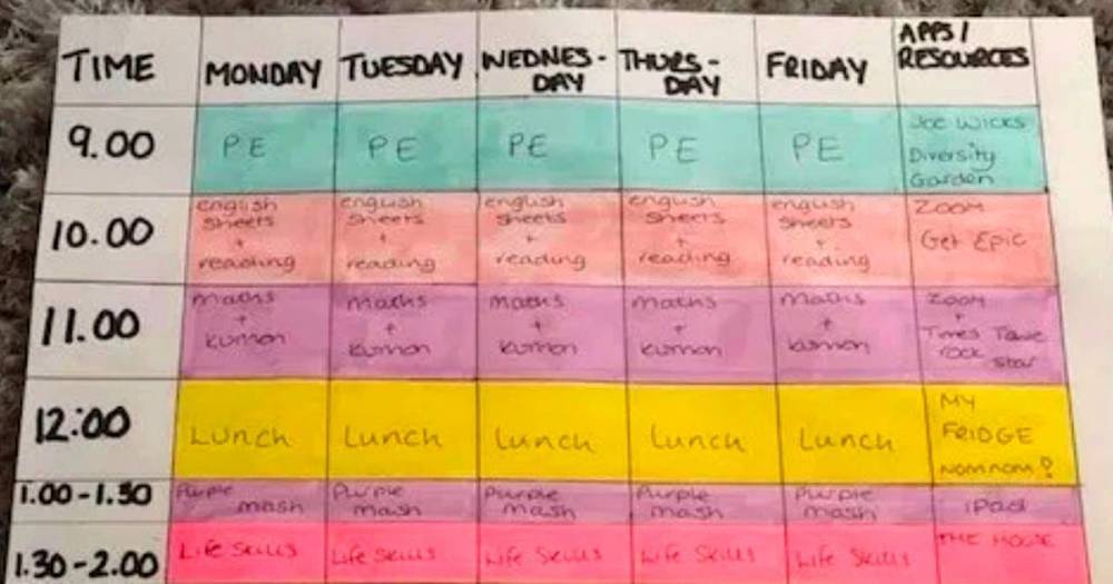 Mum's funny homeschool timetable schedules times to 'need a cuppa' and 'quit' - dailystar.co.uk - Britain