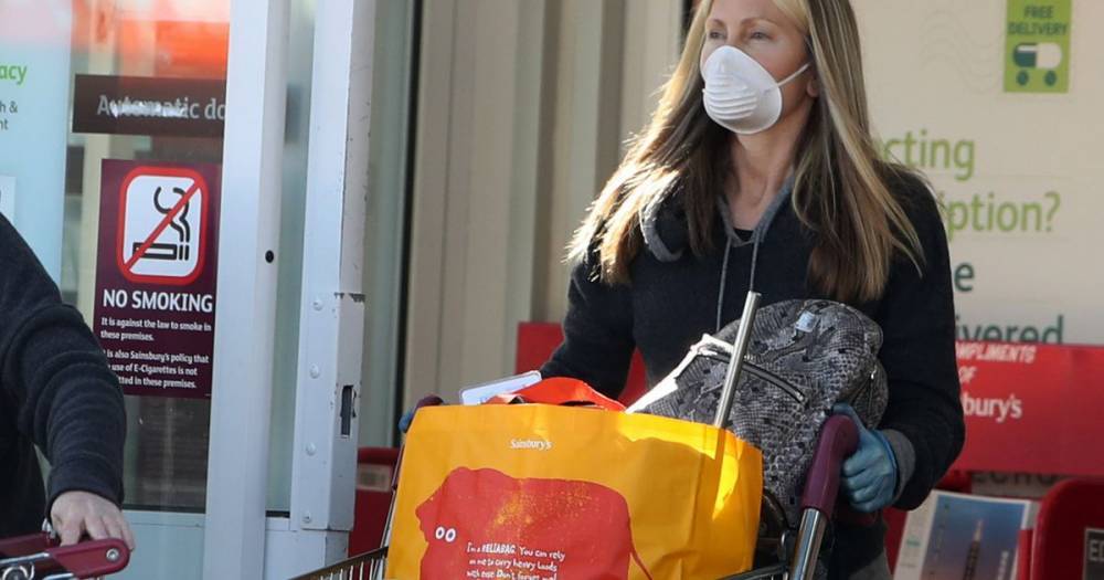 Caprice Bourret in mask and gloves during shopping trip for coronavirus self-isolation - mirror.co.uk