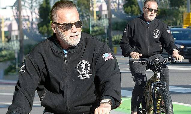 Arnold Schwarzenegger - Arnold Schwarzenegger on LA bike ride after donating $1million to COVID-19 medical supply relief - dailymail.co.uk - city Santa Monica