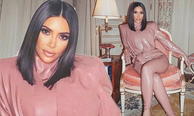 Kim Kardashian - Kim Kardashian looks like she can barely sit down in her skintight Latex outfit - dailymail.co.uk