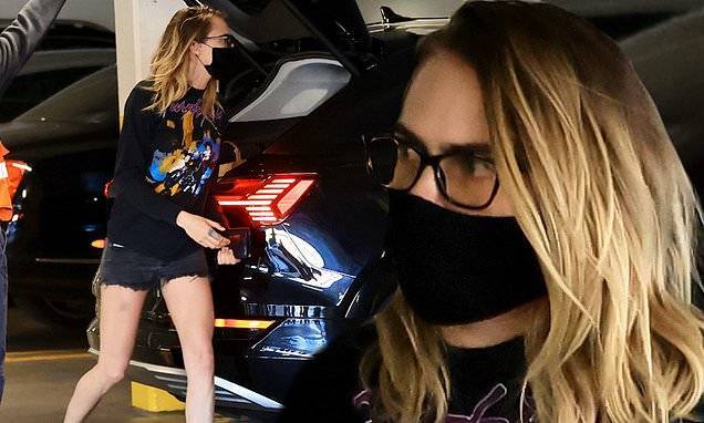 Cara Delevingne - Cara Delevingne dons a black face mask as she goes grocery shopping with new foster puppy - dailymail.co.uk - state California