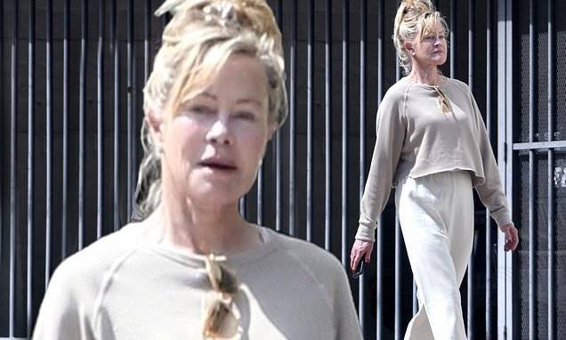 Melanie Griffith - Melanie Griffith goes boho chic in high-waisted harem trousers on LA stroll - dailymail.co.uk - Los Angeles - city Los Angeles