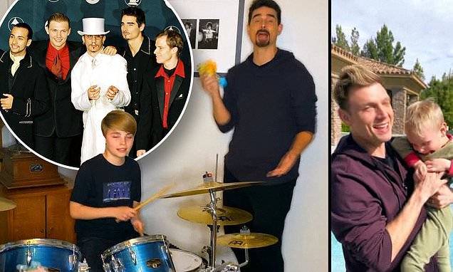 Backstreet Boys perform I Want It That Way with their children for Living Room Concert for America - dailymail.co.uk