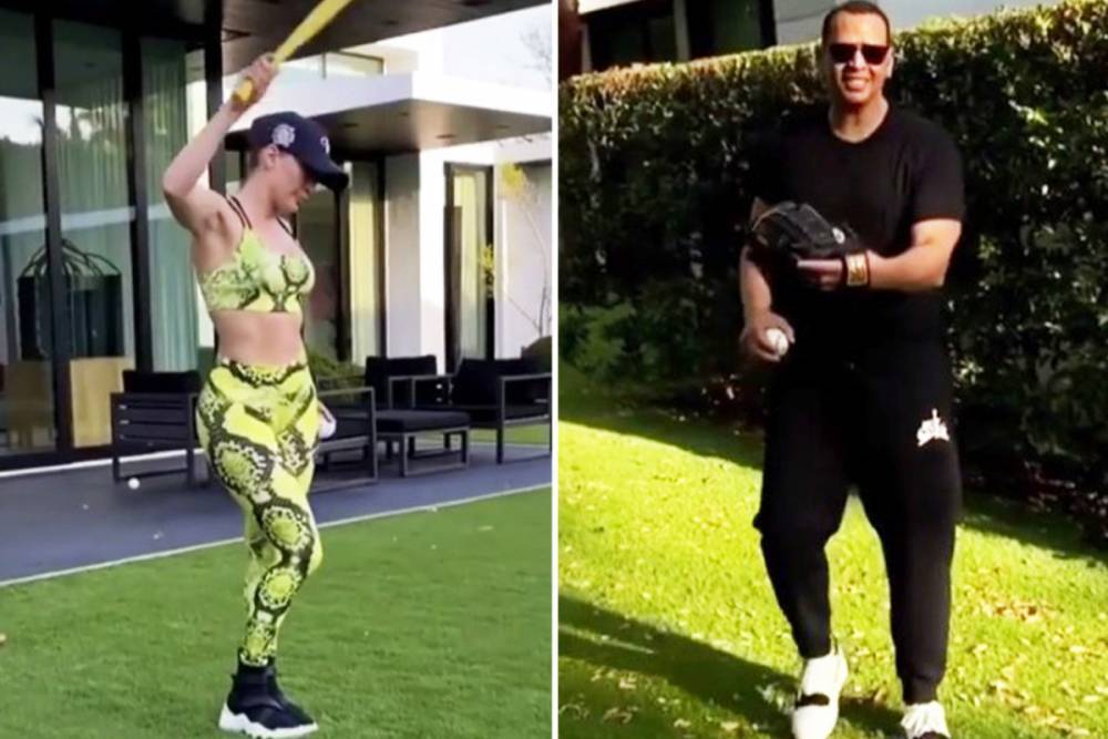 Alex Rodriguez - Jlo sports bra and leggings as she throws baseball with ARod at Miami mansion after MLB opening canceled - thesun.co.uk