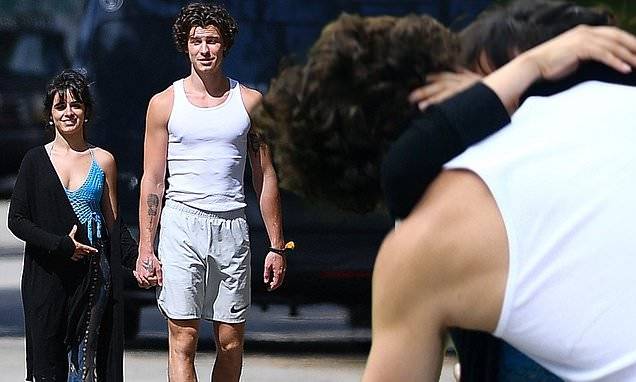 Camila Cabello - Shawn Mendes - Camila Cabello locks lips with Shawn Mendes in a passionate kiss during their daily walk - dailymail.co.uk - county Miami