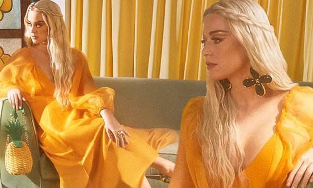 Katy Perry - Katy Perry looks simply stunning as she strikes a pose in gold dress to promote clothing collection - dailymail.co.uk