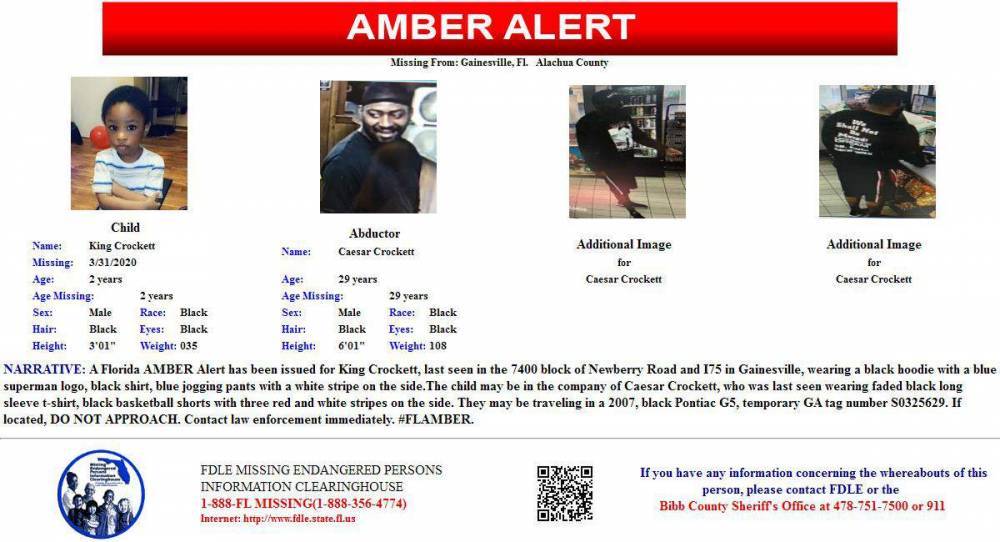 Amber Alert issued for missing 2-year-old out of Gainesville - clickorlando.com - state Florida - Georgia - county King - county Alachua - city Gainesville, state Florida