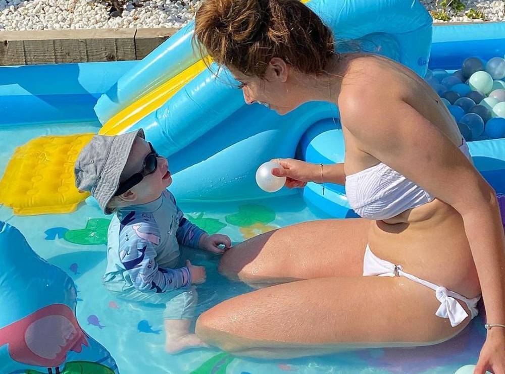 Stacey Solomon - Joe Swash - Stacey Solomon strips down to her bikini to play with baby Rex in the paddling pool - thesun.co.uk