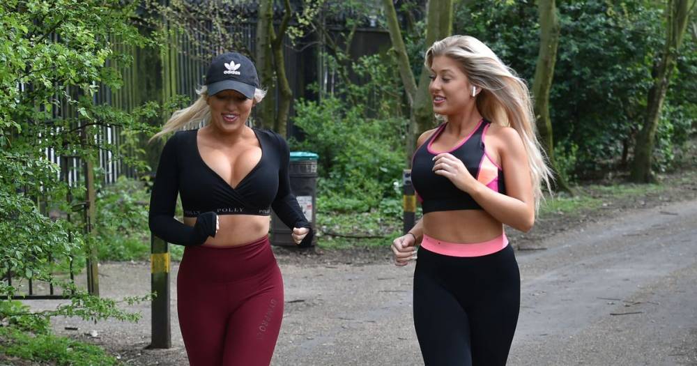 Love Island's Jess and Eve Gale wear full make-up and crop tops for park exercise - mirror.co.uk