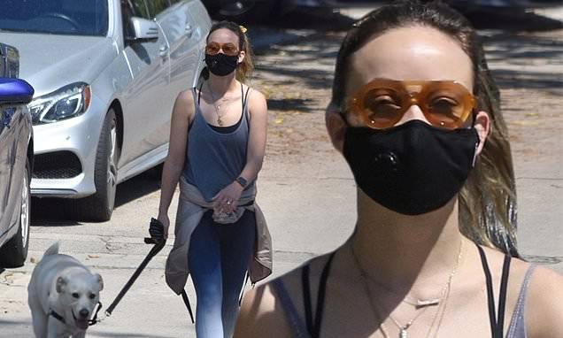Olivia Wilde - Olivia Wilde rocks an athletic look and face mask as she walks her dog during COVID-19 isolation - dailymail.co.uk - Usa