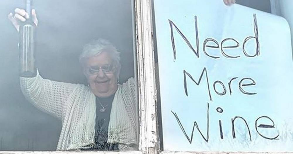 Great-gran, 82, stuck in coronavirus quarantine sticks up sign saying 'need more wine' - dailystar.co.uk - Canada - county Ontario