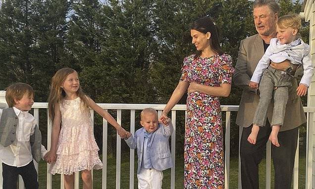 Alec Baldwin - Hilaria Baldwin - Happy Easter - Pregnant Hilaria Baldwin gets Alec and the children into their Sunday best for Easter - dailymail.co.uk