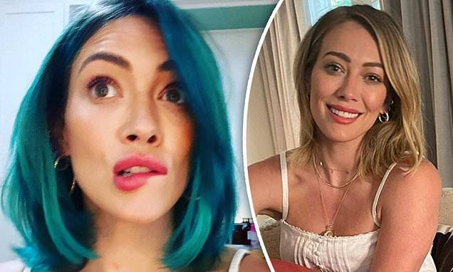 Hilary Duff - Easter Sunday - Lizzie Macguire - Hilary Duff spices up her lockdown look with a new BLUE BOB she debuts on Easter Sunday - dailymail.co.uk
