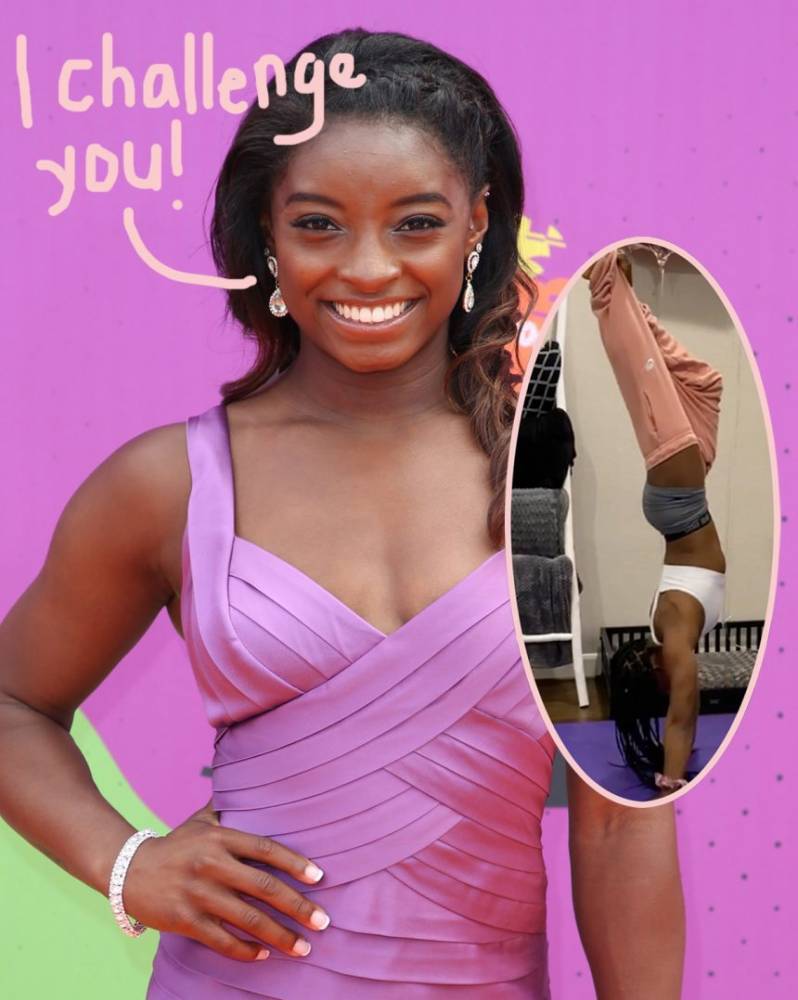 Simone Biles - Simone Biles Takes Off Her Pants — While In A Full Handstand! Watch Her New Challenge! - perezhilton.com - Usa