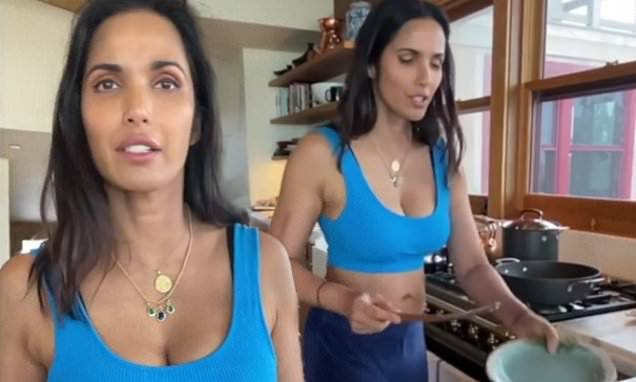 Padma Lakshmi - Padma Lakshmi hits back at detractors after getting flack for cooking lasagna in a sports bra - dailymail.co.uk - India