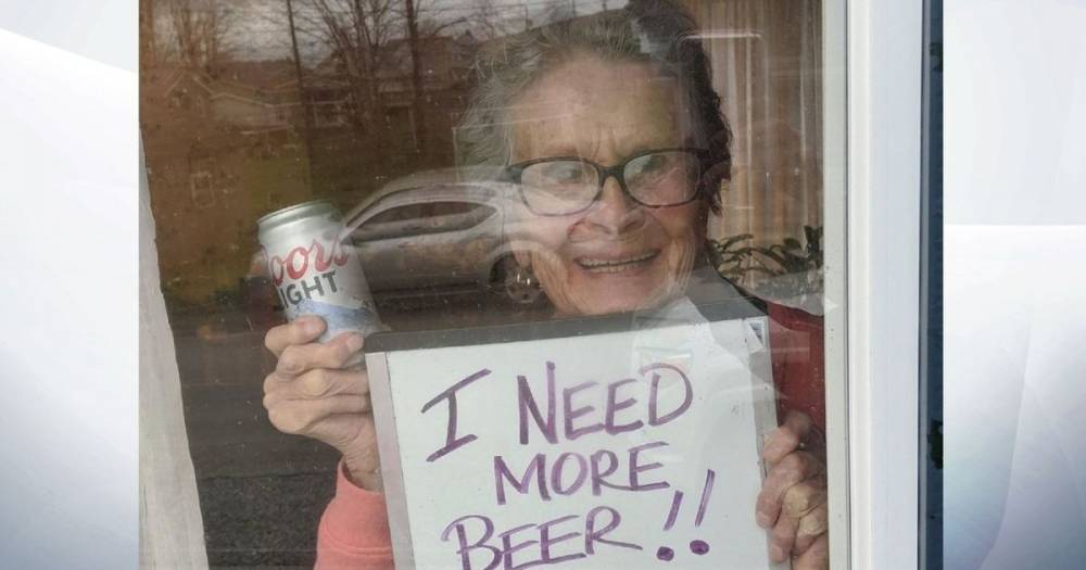 Olive Veronesi - Gran, 93, gets huge booze delivery after holding 'need more beer' sign in isolation - mirror.co.uk - state Pennsylvania