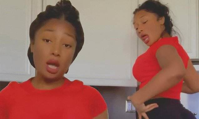 Megan Thee-Stallion - Megan Thee Stallion flaunts body in crop top and boy shorts as dances while cooking in quarantine - dailymail.co.uk