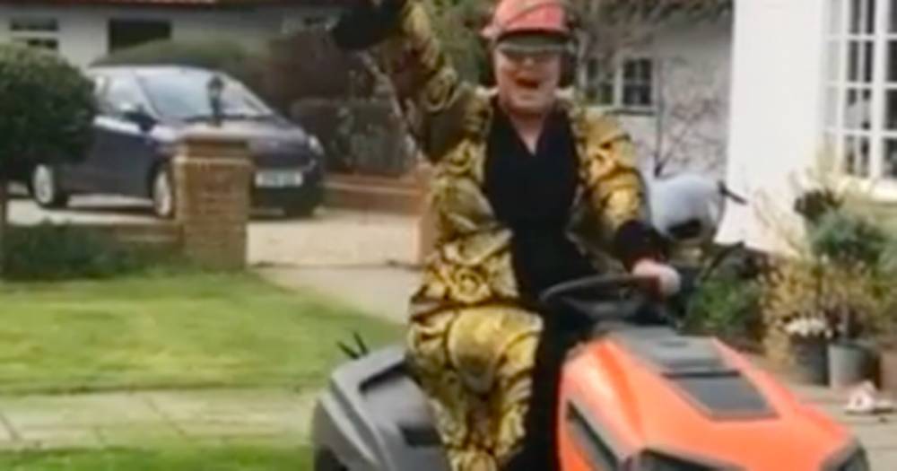 Gemma Collins - TOWIE's Gemma Collins whizzes about on lawn mower in glitzy dressing gown - dailystar.co.uk