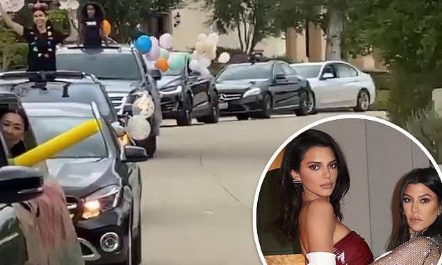 Kourtney Kardashian - Kendall Jenner - Kendall Jenner leads a car parade by sister Kourtney Kardashian's house for her 41st birthday - dailymail.co.uk