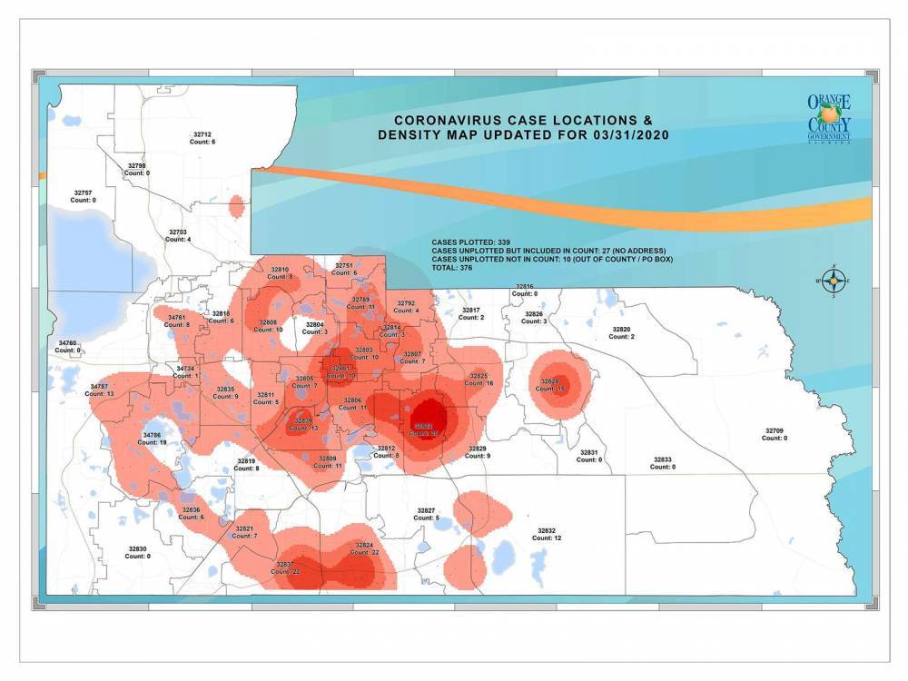 Winter Garden - Jerry Demings - Raul Pino - Map shows coronavirus hot zones in Orange County - clickorlando.com - state Florida - county Orange