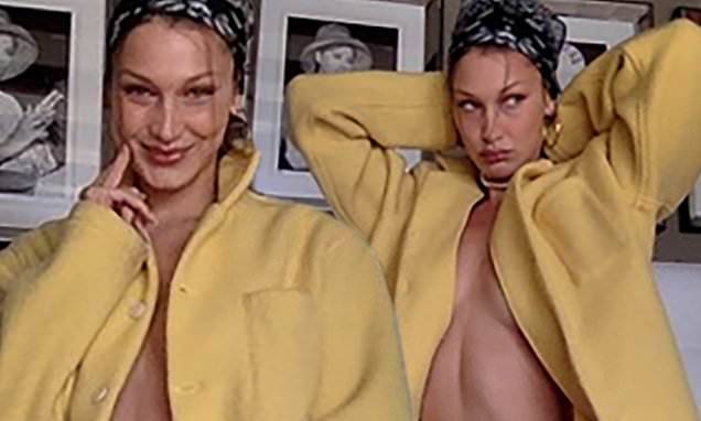 Bella Hadid - Audrey Hepburn - Bella Hadid goes topless underneath her 'favorite' yellow jacket as she poses up a storm - dailymail.co.uk - Los Angeles