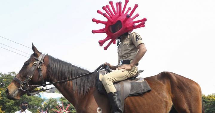 ‘Corona cops’ wearing spiky ‘virus’ helmets during India’s lockdown - globalnews.ca - India - city Chennai