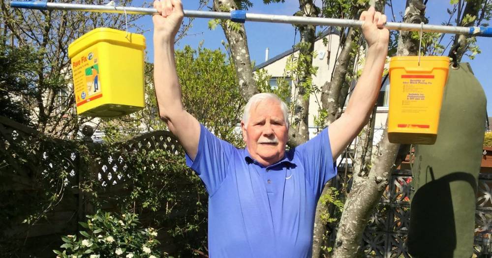 OAP's homemade lockdown workout - using wife's tights and pots of paint in the garden - dailystar.co.uk
