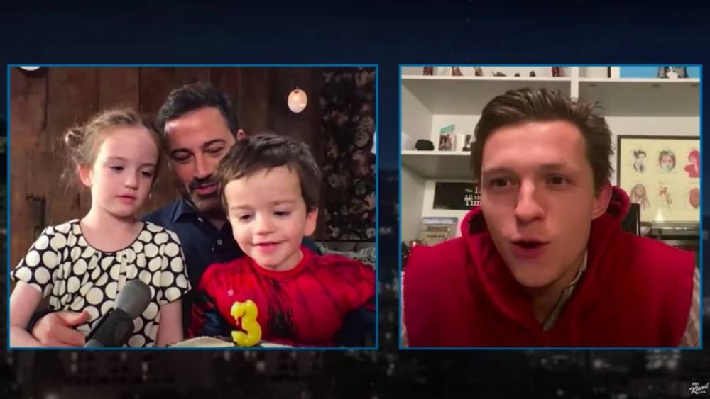 Jimmy Kimmel - Peter Parker - Tom Holland - Tom Holland Surprises Jimmy Kimmel’s Spider-Man-Loving Son Billy for His 3rd Birthday: Watch! - etonline.com