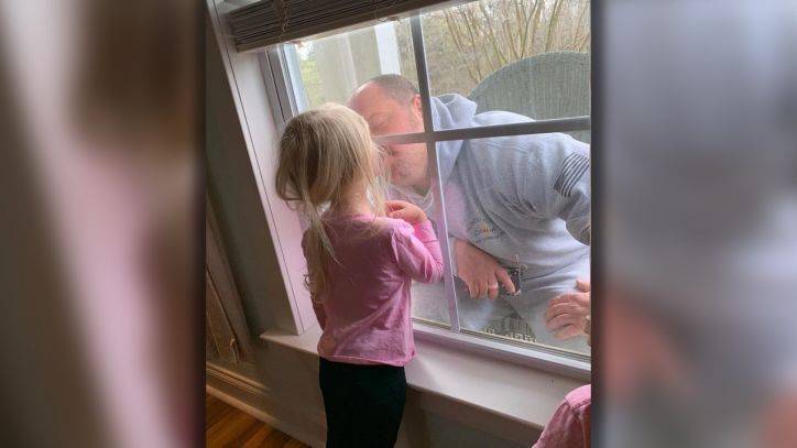 Quarantined firefighter kisses young daughter through closed window - fox29.com - state North Carolina