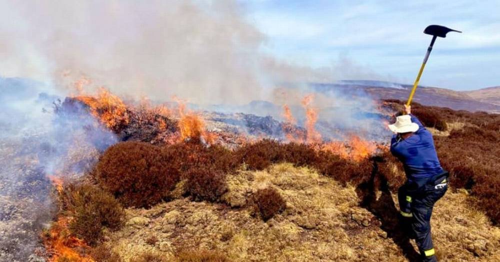 Firefighters tackle moorland fire which is causing huge plume of smoke to drift over Tameside - manchestereveningnews.co.uk