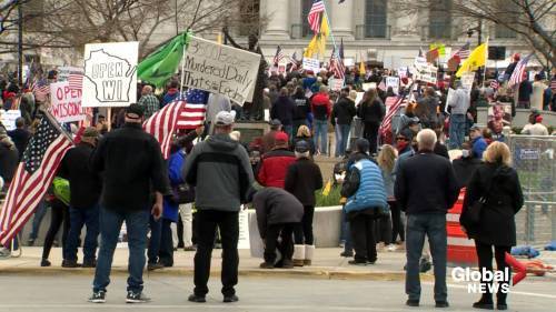 Coronavirus outbreak: Crowd gathers at Wisconsin state Capitol to protest COVID-19 restrictions - globalnews.ca - state Wisconsin
