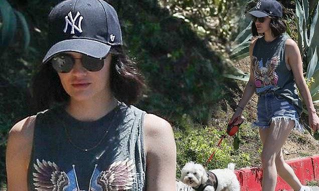 Lucy Hale - Lucy Hale shows off her knockout pins in Daisy Dukes as she takes stroll with beloved maltipoo Elvis - dailymail.co.uk - Los Angeles - city Los Angeles