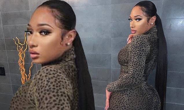 Megan Thee-Stallion - Megan Thee Stallion serves looks in figure-hugging frock and long ponytail during self-isolation - dailymail.co.uk