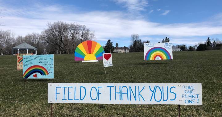 Coronavirus: Baie-d’Urfé residents create field of rainbows to thank front-line workers - globalnews.ca