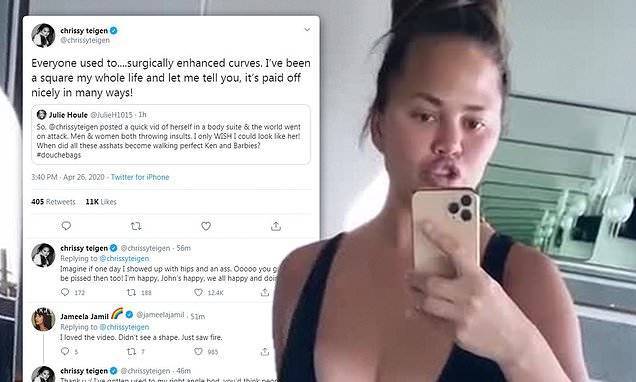 Chrissy Teigen - Chrissy Teigen fires back at online trolls who criticized her 'square' body in a swimsuit - dailymail.co.uk