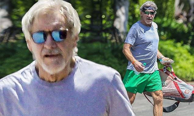 Harrison Ford, 77, heads out to a tennis match wearing a bandana on his head but no face mask - dailymail.co.uk - county Pacific - state California - state Indiana - county Harrison - county Ford