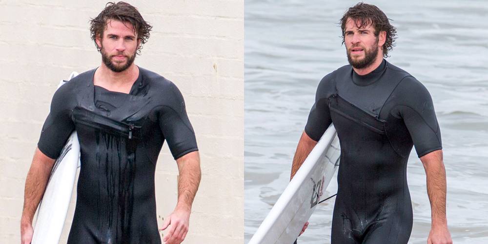 Miley Cyrus - Liam Hemsworth - Liam Hemsworth Gets In a Surf Session In His Skintight Wetsuit - justjared.com - Australia