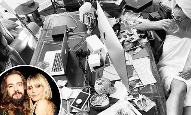 Heidi Klum - Tom Kaulitz - Heidi Klum puts her feet up on her cluttered side of the desk during 'office time' with Tom Kaulitz - dailymail.co.uk