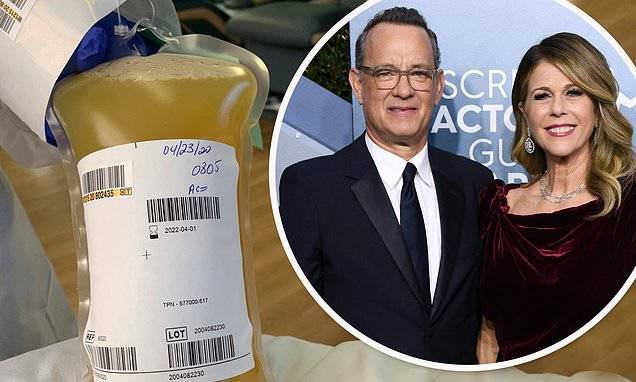 Tom Hanks - Rita Wilson - Tom Hanks shares photos of huge bag of his donated plasma - dailymail.co.uk