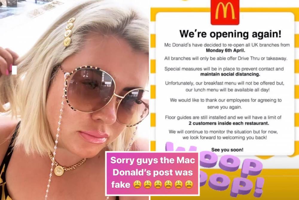 Gemma Collins - Gemma Collins forced to apologise after she’s tricked into sharing fake post about McDonald’s reopening - thesun.co.uk
