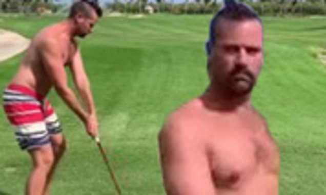 Armie Hammer plays golf SHIRTLESS in the Cayman Islands amid coronavirus pandemic - dailymail.co.uk - county Chambers - Cayman Islands - city Elizabeth, county Chambers