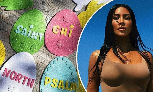 Kim Kardashian - Kanye West - Kim Kardashian gets in the Easter spirit as she shows off personalized decorations for her kids - dailymail.co.uk
