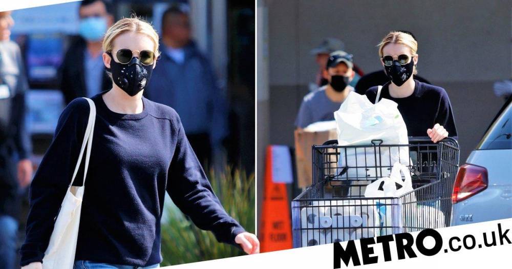 Emma Roberts - Emma Roberts wears protective mask to stock up on toilet roll and cleaning products during lockdown - metro.co.uk - Usa - state California